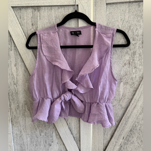 Tops - Lavender Ruffle Sleeveless Crop Top
